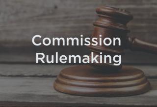 graphic with gavel in the background. text says: "commission rule making"